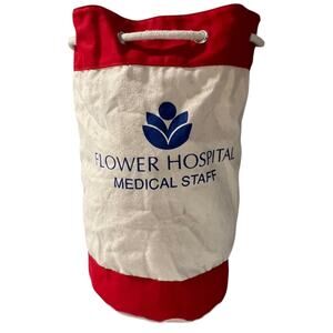 Flower Hospital Medical Staff Canvas Duffle Bag Red Cream Drawstring